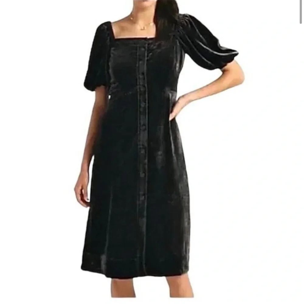 J. Crew Puff-sleeve Velvet Dress in Black